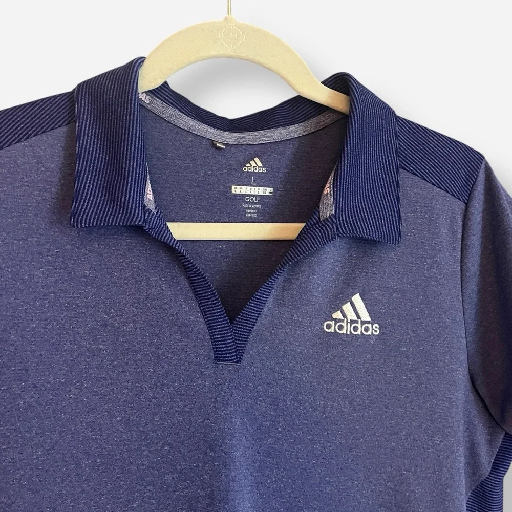 Adidas Mens Polo Shirt Large Blue Golf Polo AJGA‎ Logo Furman Short Sleeve